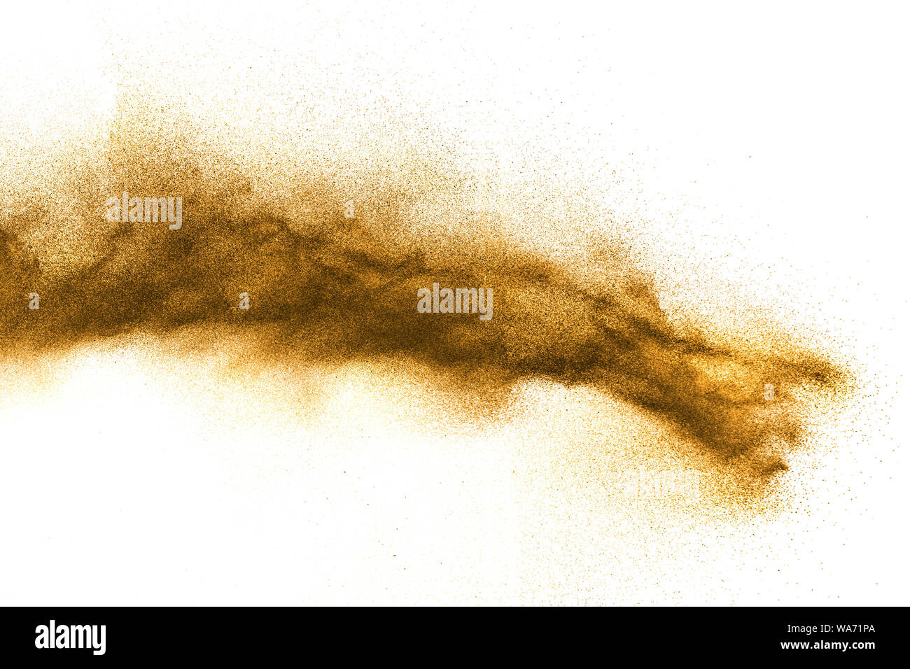 Black sand explosion against white background.The particles of sand splattered on white background Stock Photo