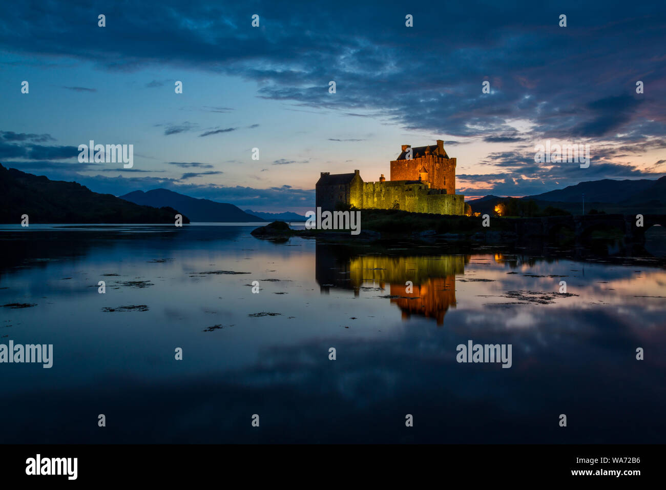 Eilean Donan Castle, Scotland, at sunset Stock Photo