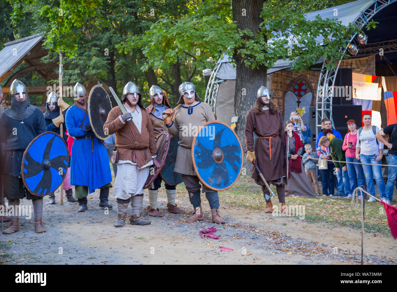 Group of militant medieval warriors Stock Photo Alamy