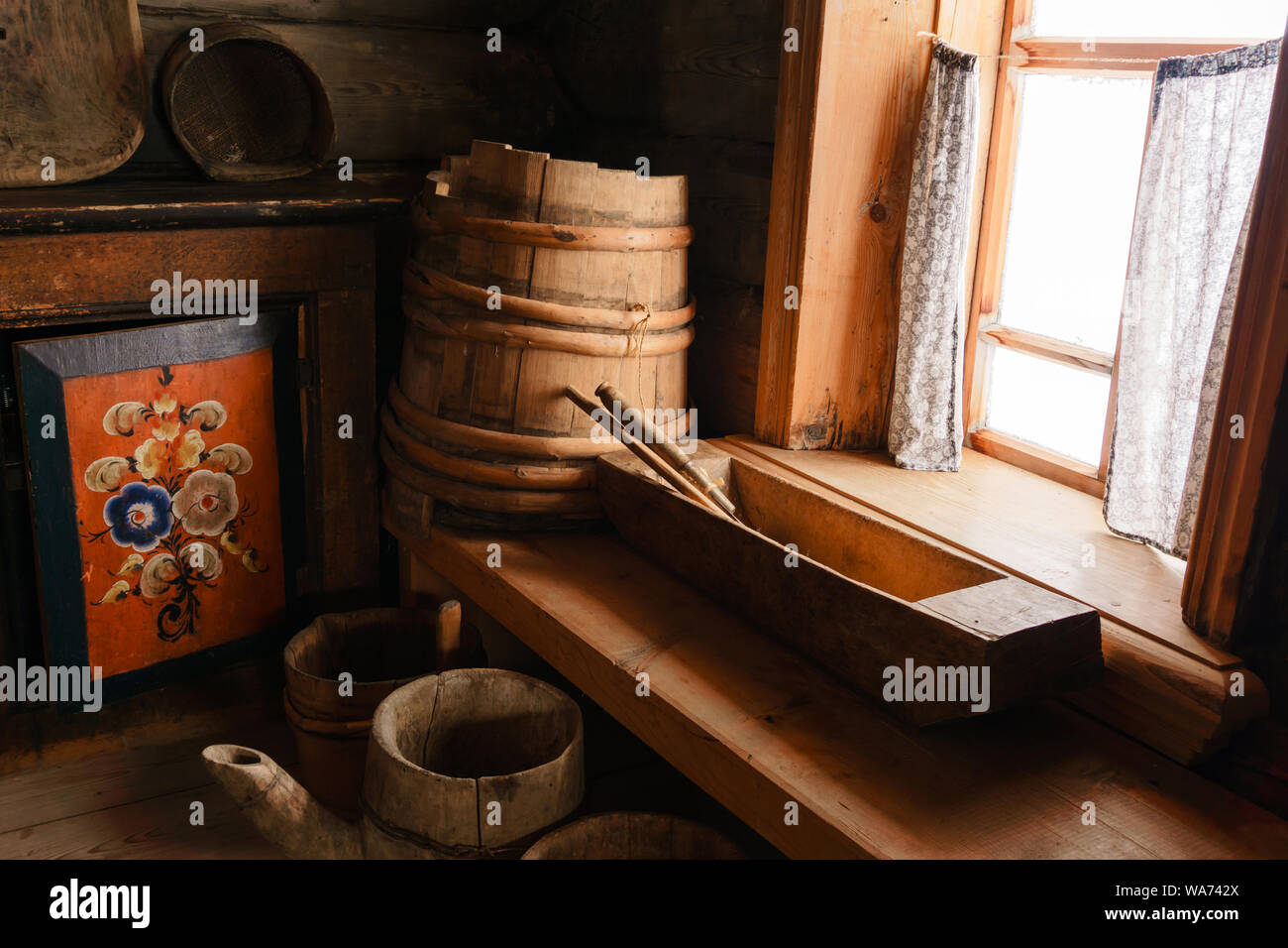 Fragment Of The Interior Of An Old Peasant Log Cabin Wooden