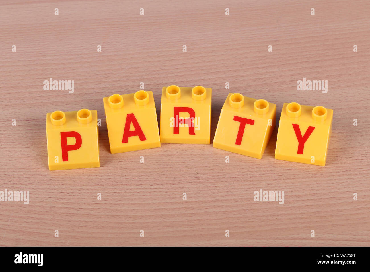 Party. The word laid out from the childrens designer. Stock Photo