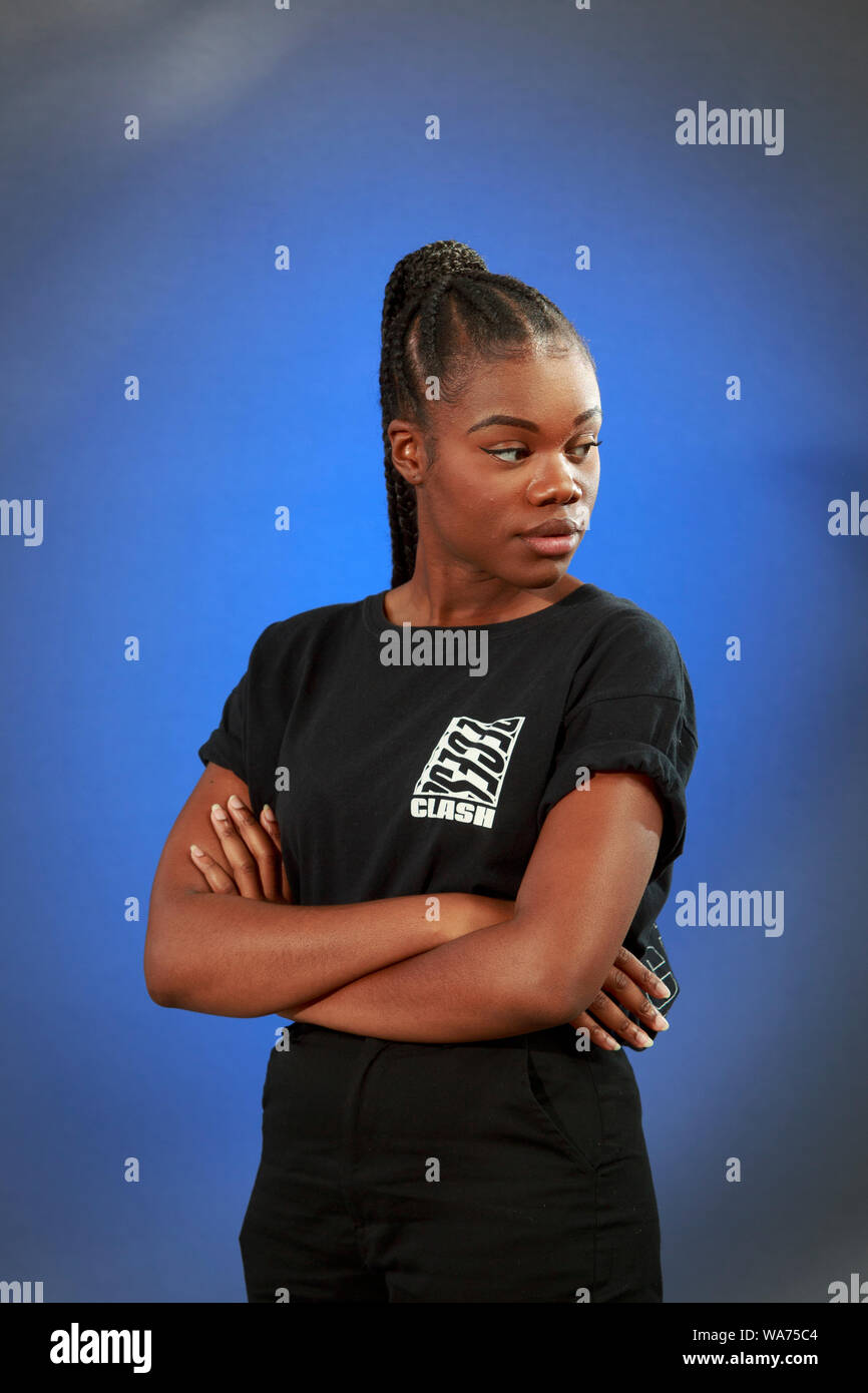 Edinburgh, UK. 18 August. 2019. UK poet, Tania Nwachukwu attends a photo call at Edinburgh International Book Festival. Pako Mera/Alamy Live News Stock Photo