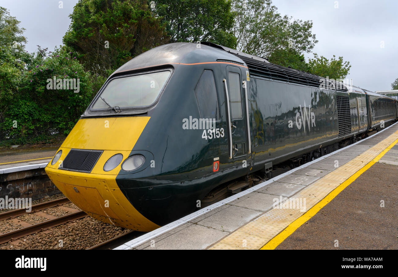 British Rail Class 43 (HST) InterCity 125 High Speed Train in the livery of Great Western Railway - GWR - St Erth station, Cornwall, England, UK Stock Photo