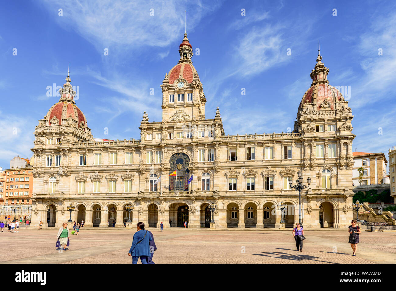 A La Coruna, Spain. The ornate building town hall Palacio Municipal in Maria Pita square. A La coruna. Spain Stock Photo