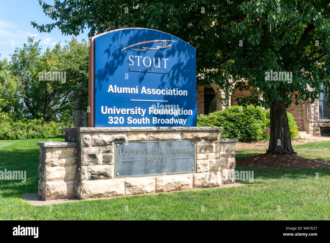 MENOMINEE, WI/USA - AUGUST 17, 2019:  Louis Smith Tainter House and Alumni Association on the campus of University of Wisconsin–Stout. Stock Photo
