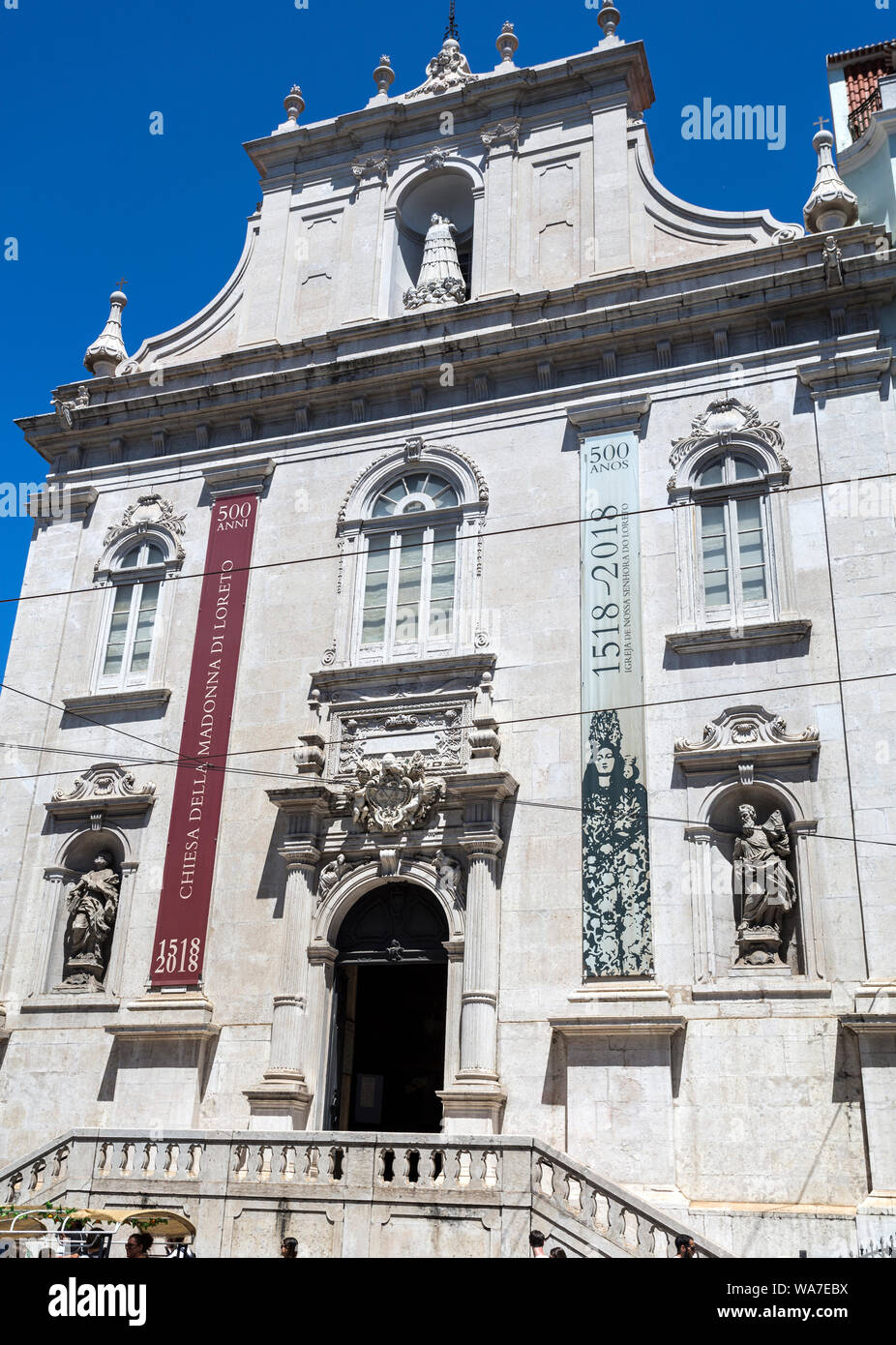 The Roman Baroque facade of the Church of Our Lady of Loreto (also