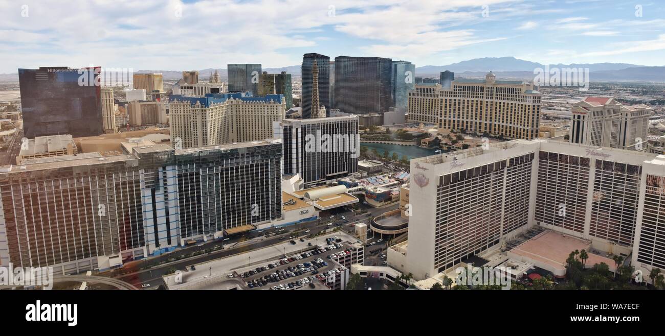 The skyline of Las Vegas, Nevada and the major casinos on the Vegas Strip Stock Photo