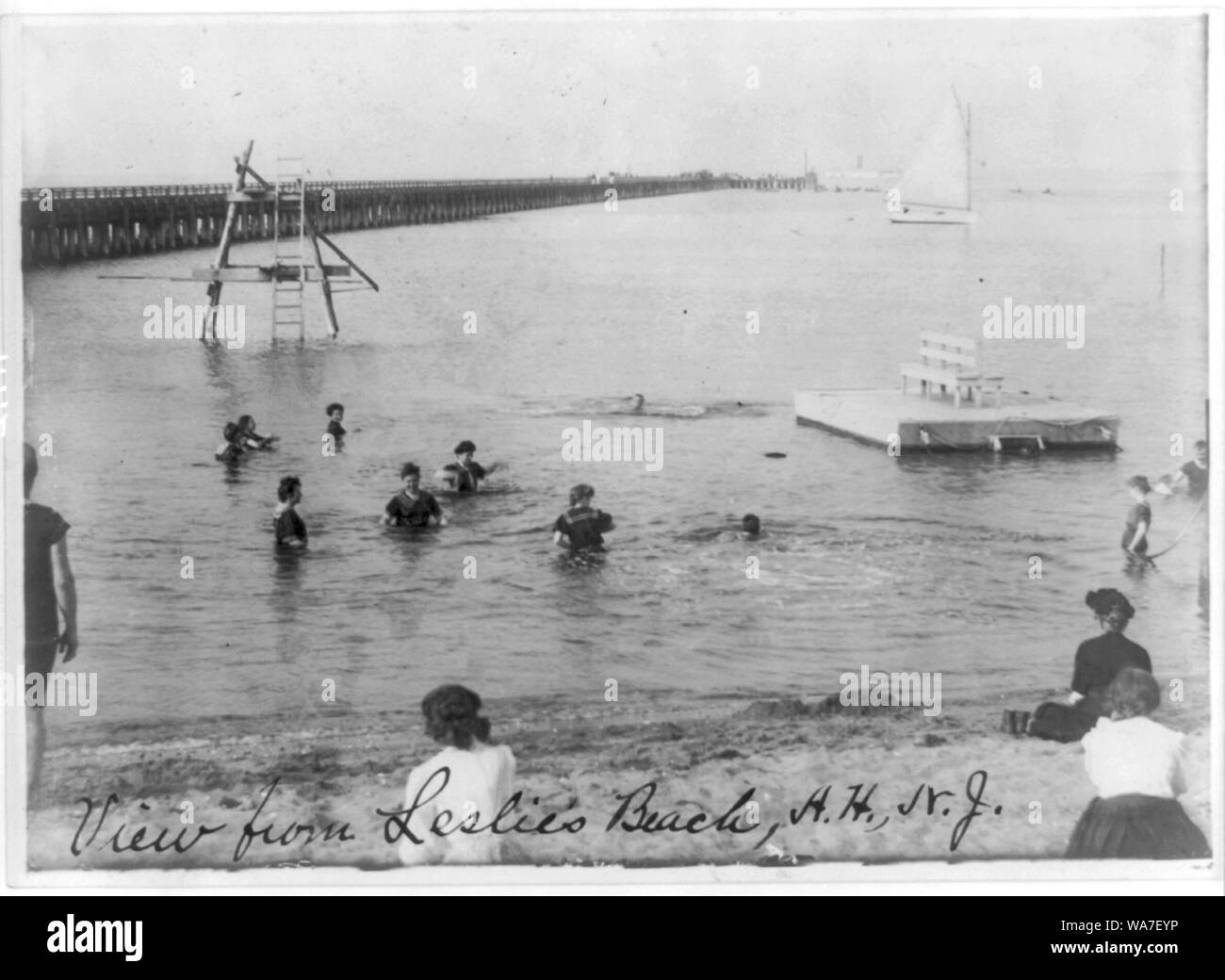Atlantic Highlands, N.J. view from Leslie's Beach bathers, diving