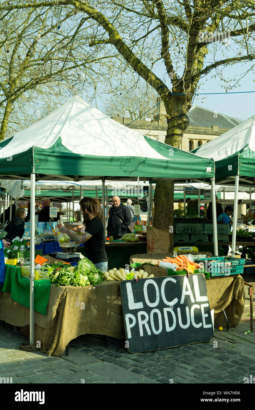 Local Produce for sale at market stall. Wells, Somerset UK Stock Photo