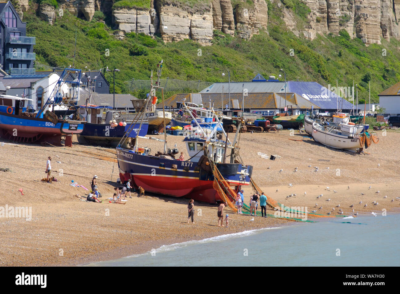 Hastings fishing boat being pulled up on the Old Town Stade fishing