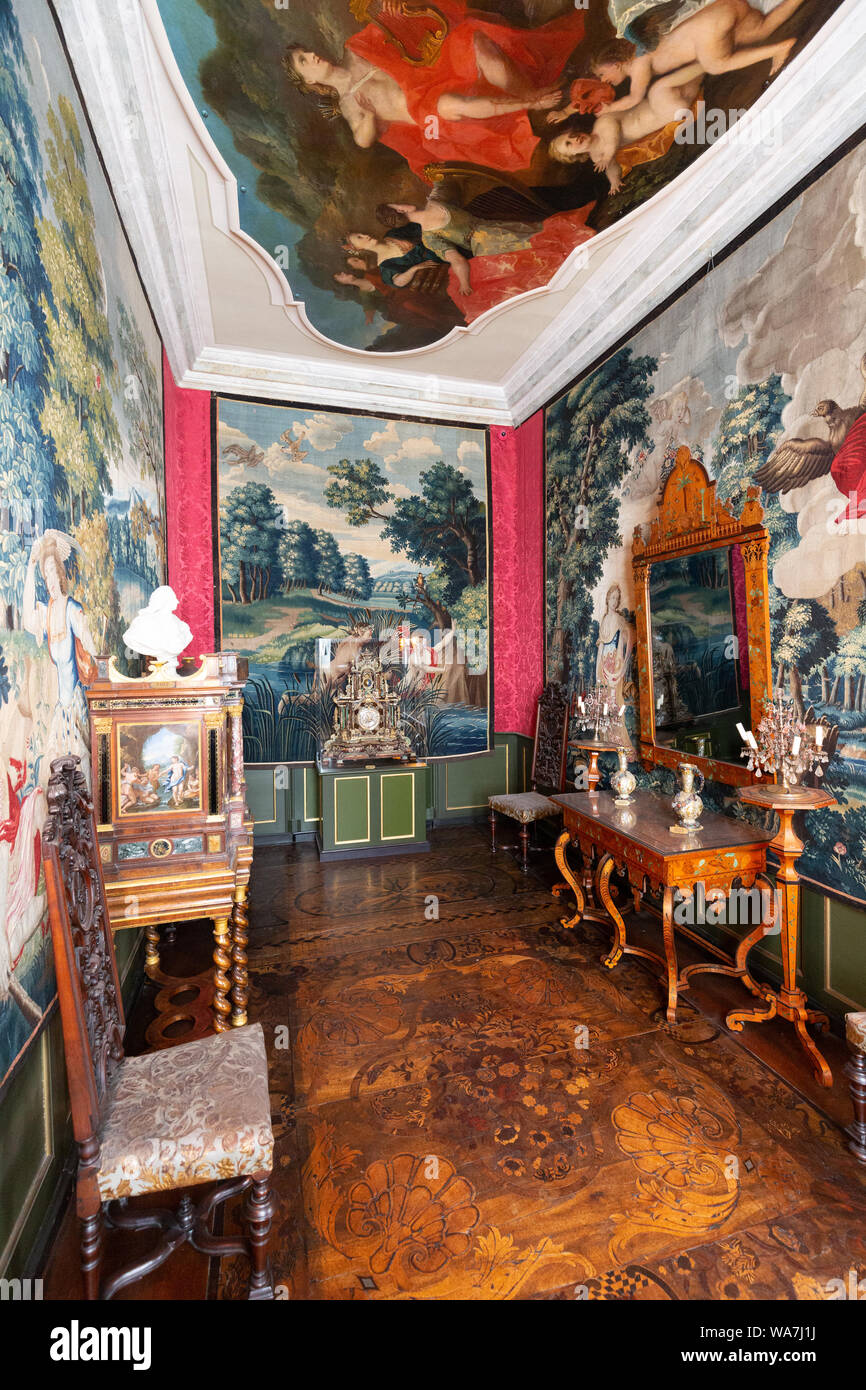 Ornate furniture in Frederik IV cabinet room, Rosenborg Place interior, Copenhagen Denmark Scandinavia Stock Photo