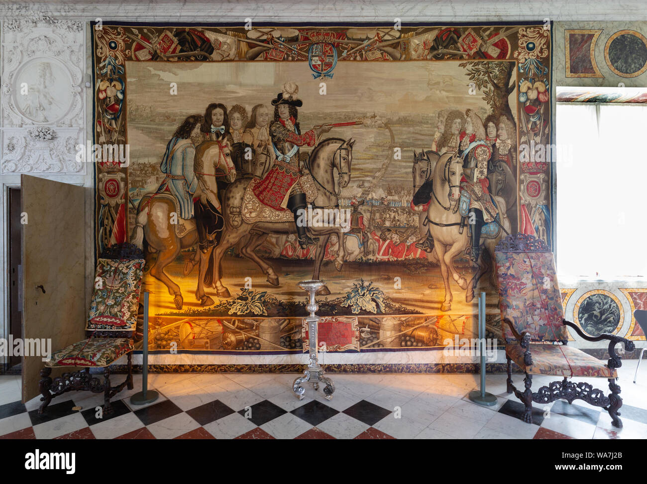 Tapestry in the Main Hall or Great Hall,  Rosenborg Castle interior, Copenhagen Denmark Scandinavia Stock Photo
