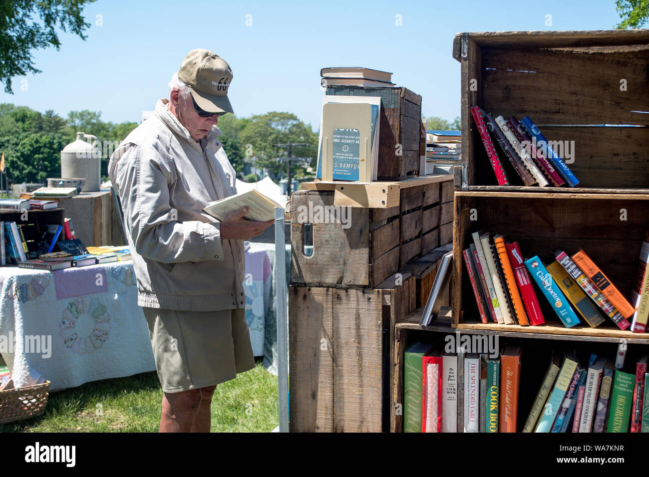 June 3, 2018 st Joseph MI USA; a man looks through old books for sale