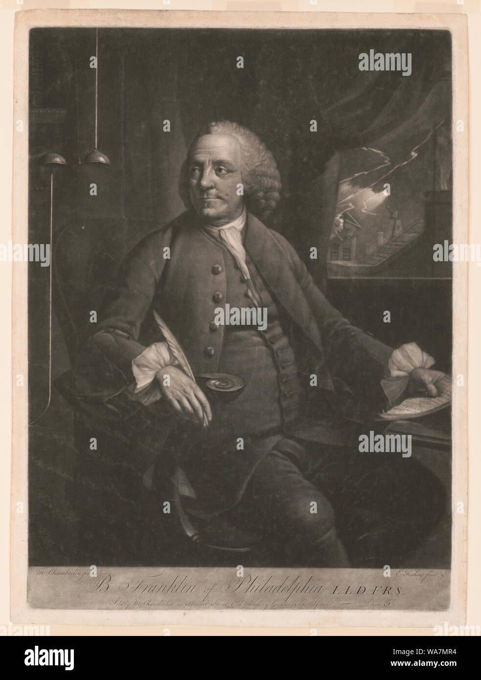 B. Franklin of Philadelphia L.L.D. F.R.S. / M. Chamberlin pinxt. ; E. Fisher fecit. Stock Photo