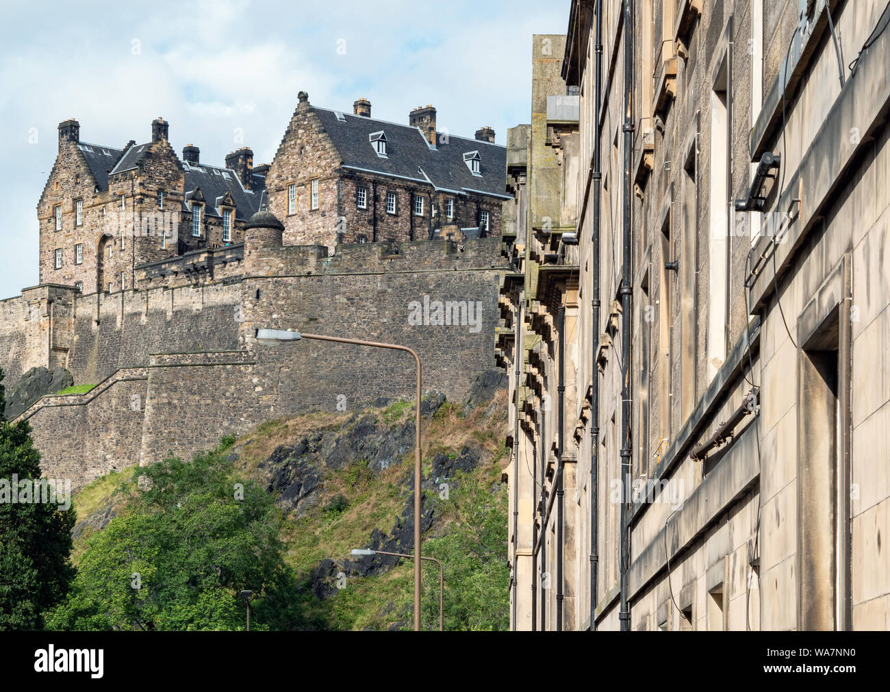 Edinburgh Castle with Cornwall Street in the foreground. Stock Photo