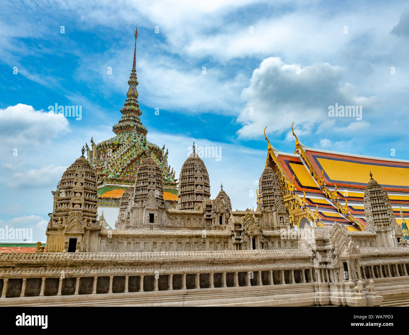 Golden decoration of Temple of Emerald Buddha, Wat Phra Kaew, Grand Royal Palace in Bangkok, Thailand. Official residence of the Kings of Siam. Stock Photo