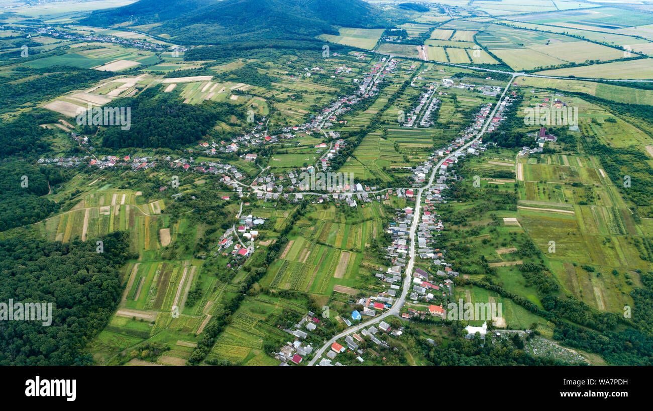 Photo of the countryside from the height of the drone's flight. Stock Photo