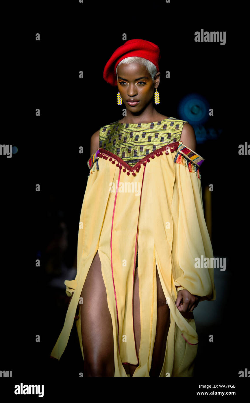 Africa Fashion Show London 2019. Selected image from runway shows highlighting designer trends & vibrant prints. Stock Photo