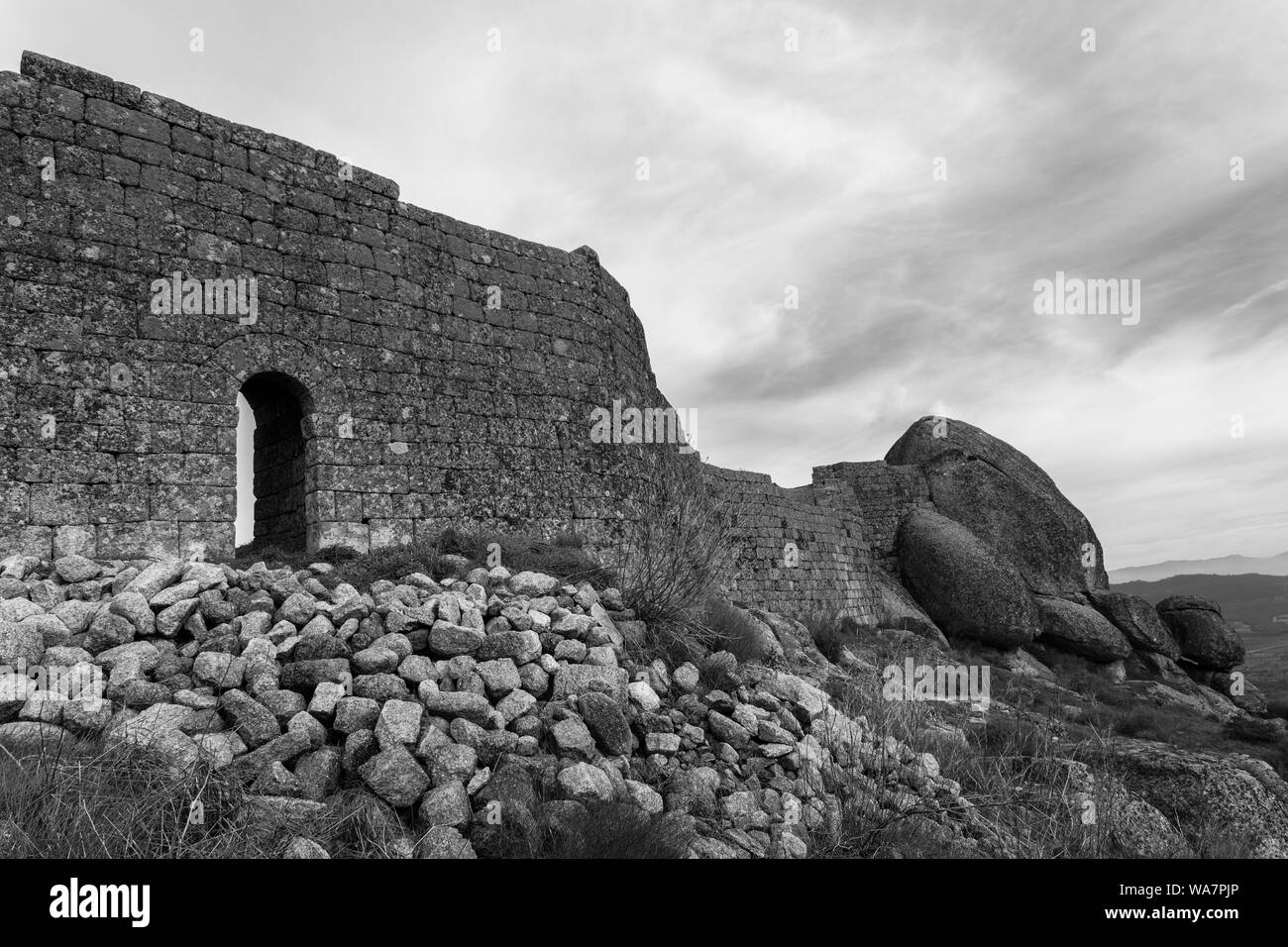 Ancient walls of a Portuguese fort in Monsanto. Stock Photo