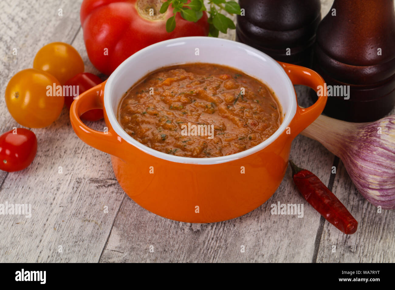 Famous Spanish gazpacho tomato cold soup Stock Photo - Alamy
