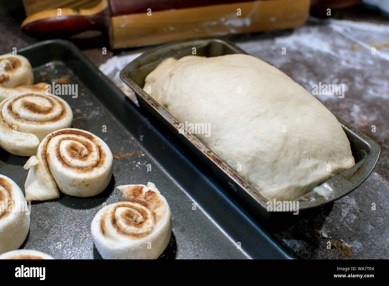 making bread and sweet rolls at home Stock Photo