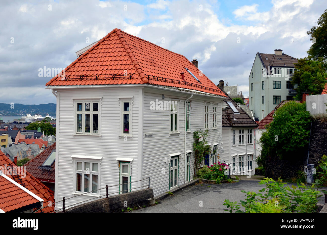 A residential area of Bergen, Norway, showing the traditional wooden ...