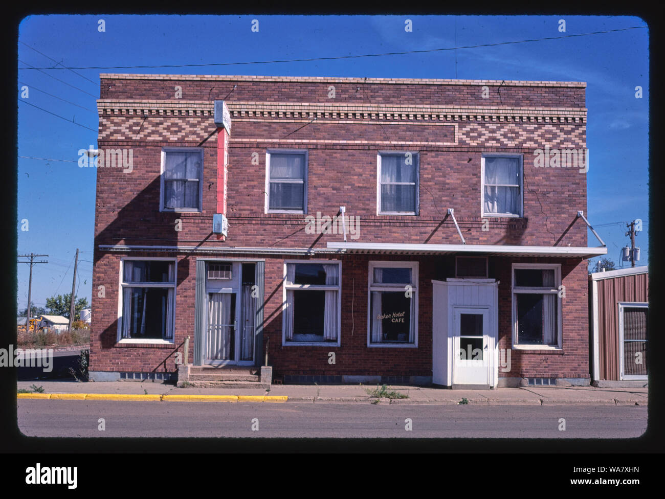 Baker Hotel (by the tracks), angle 1, Route 7, Baker, Montana Stock