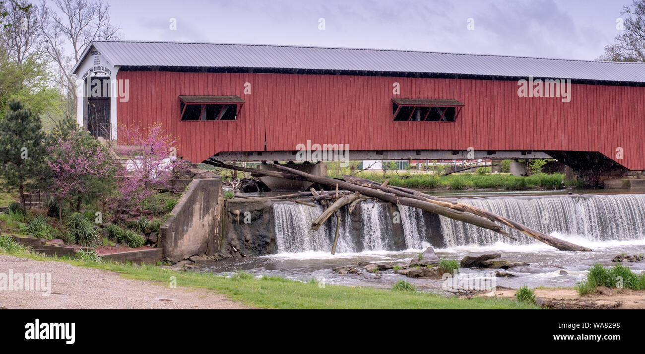 Bridgeton Indiana USA, May 2 2019, a double span burr arch bridge