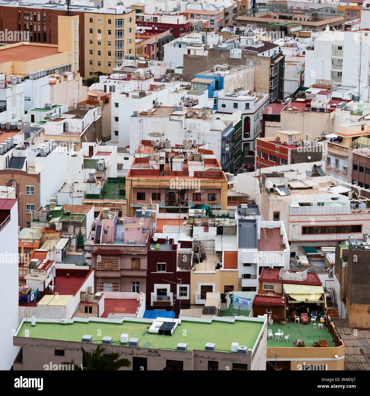 Colorful rooftops, showing the lifestyle in one of the neighborhoods in Las Palmas de Gran Canaria, Spain Stock Photo