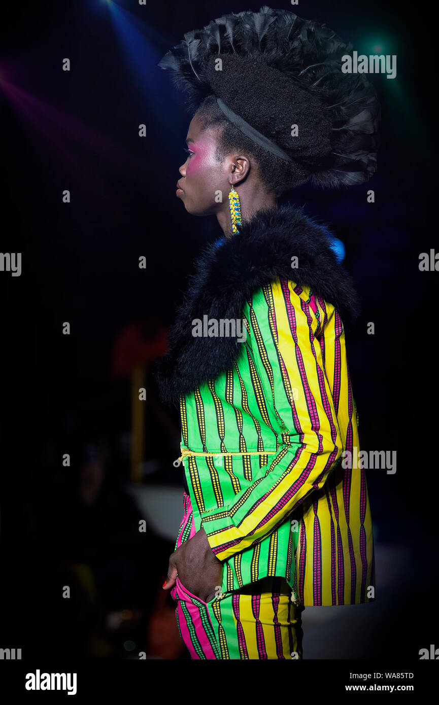 Africa Fashion Show London 2019. Selected image from runway shows highlighting designer trends & vibrant prints. Stock Photo