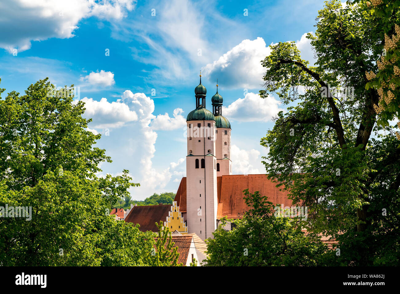 View on the Church Towers in Wemding, Germany Stock Photo