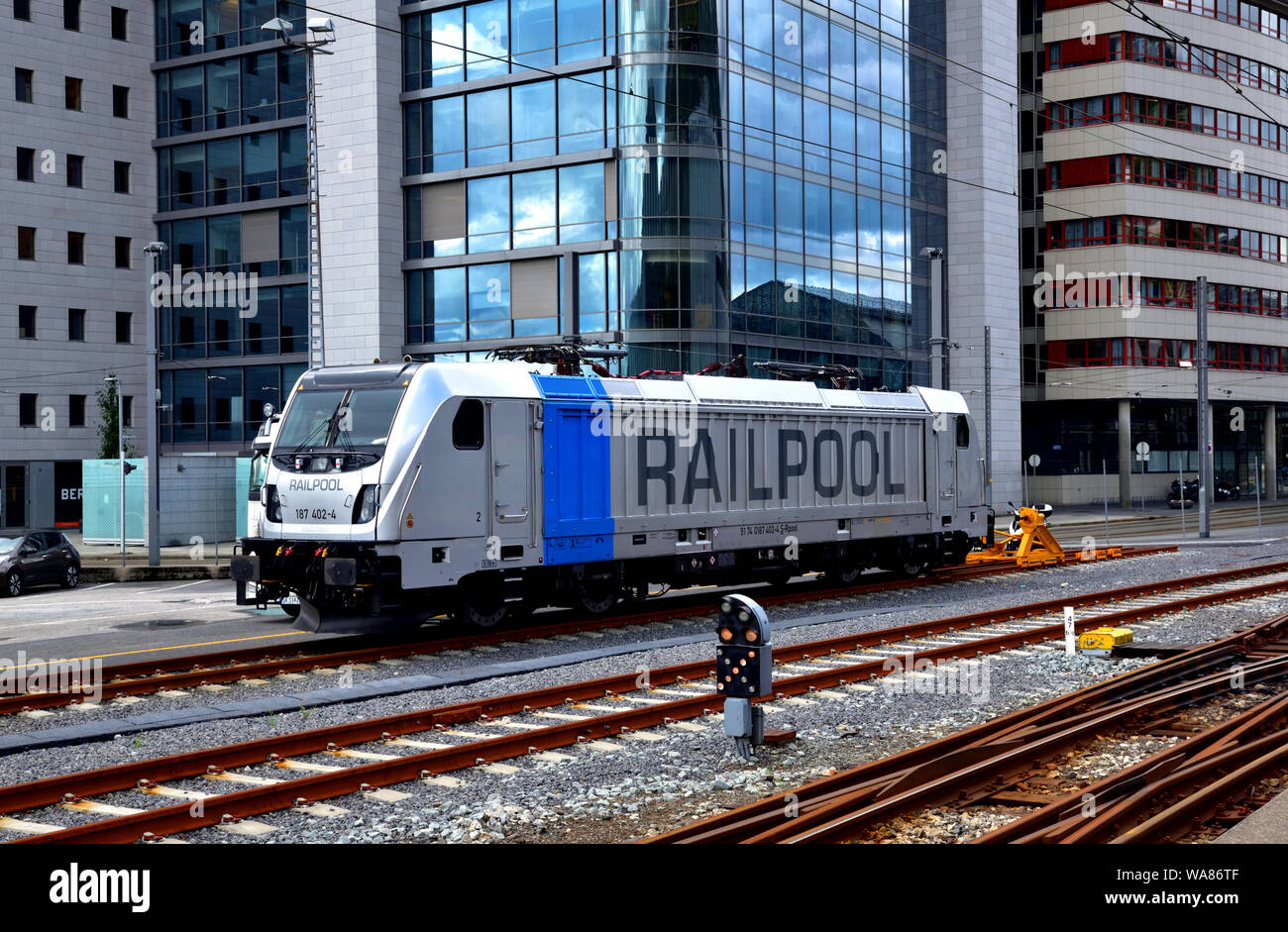 Bombardier TRAXX AC 3 with Last Mile module 187 402-4, part of the Munich-based Railpool fleet, at Bergen Central Station. Stock Photo