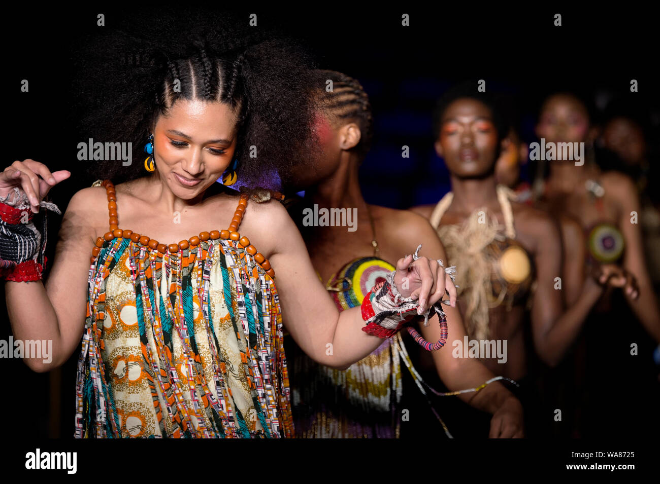 Africa Fashion Show London 2019. Selected image from runway shows highlighting designer trends & vibrant prints. Stock Photo