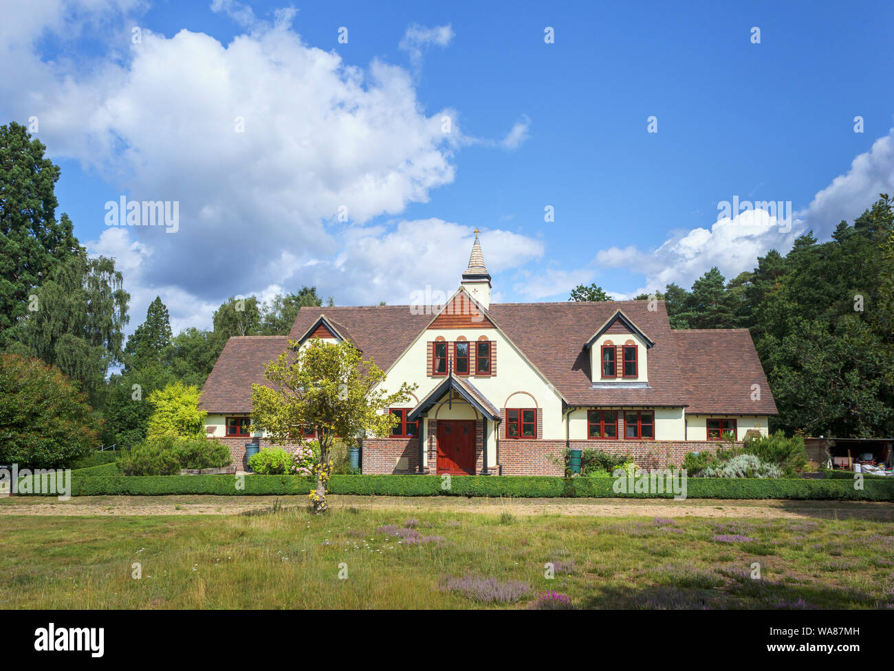 Exterior view of traditional Greek Orthodox Saint Edward Brotherhood monastery, Brookwood Cemetery, near Woking, Surrey, southeast England, UK Stock Photo