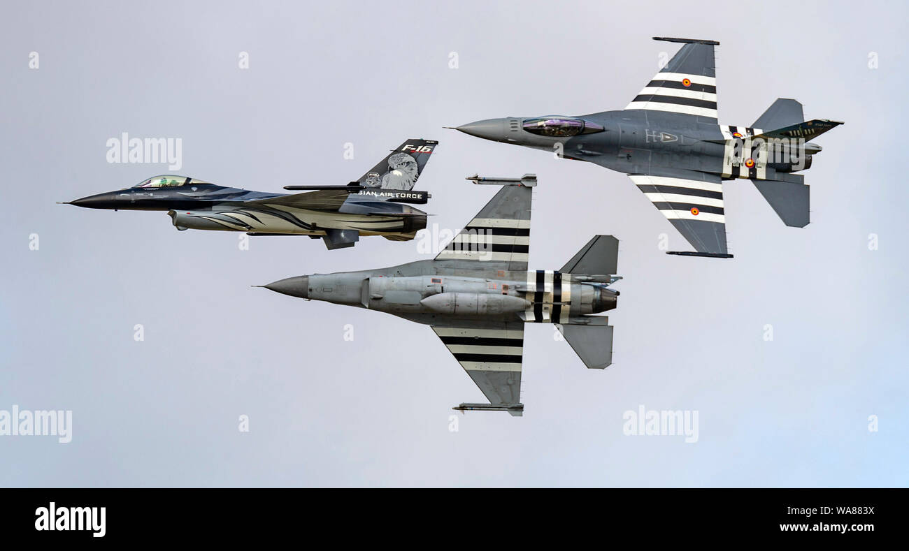 F-16 Airfraft featured in the NATO 70th Anniversary flypast at the Royal International Air Tattoo 2019 from 2 wing; Belgian Air Component; Kleine Brog Stock Photo