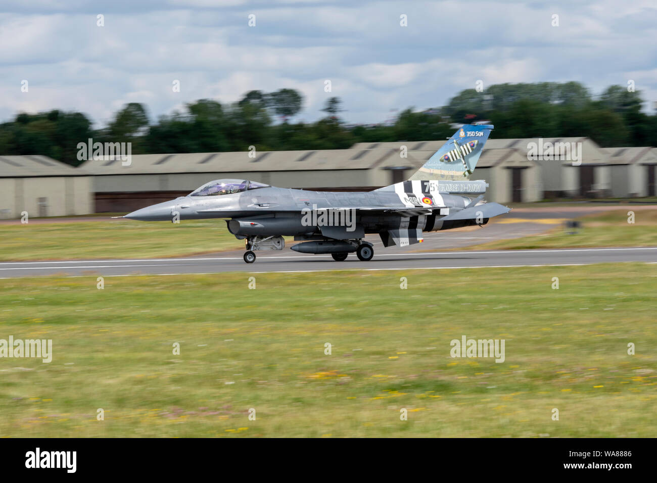 F-16 Airfraft featured in the NATO 70th Anniversary flypast at the Royal International Air Tattoo 2019 from 2 wing; Belgian Air Component; Kleine Brog Stock Photo