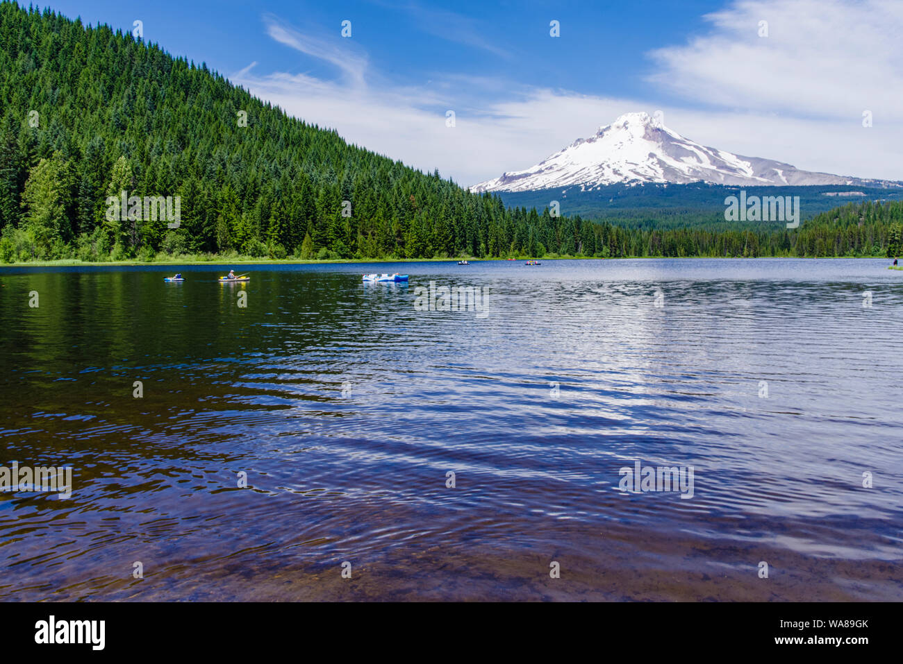 View of Mt Hood from Trillium Lake in Mt Hood National Forest.  Mt Hood Oregon Stock Photo