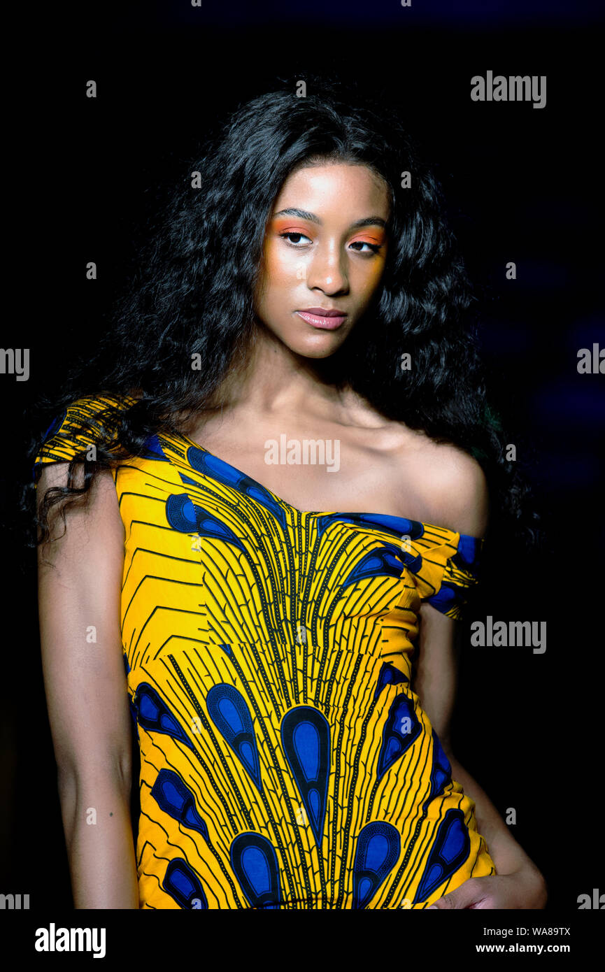 Africa Fashion Show London 2019. Selected image from runway shows highlighting designer trends & vibrant prints. Stock Photo