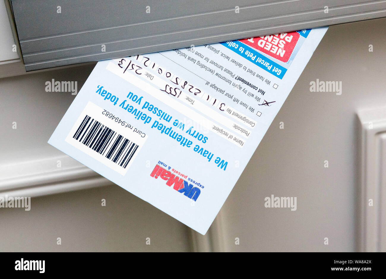 UK Mail Failed Delivery Note In Letterbox Stock Photo Alamy uk-mail-failed-delivery-note-in-letterbox-stock-photo-alamy