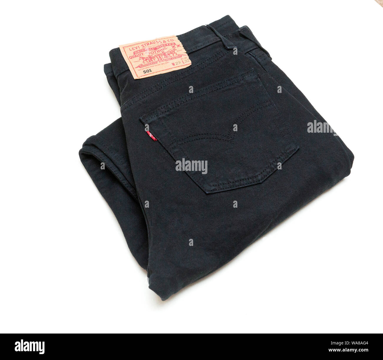 Levi Strauss 501 black denim jeans Stock Photo