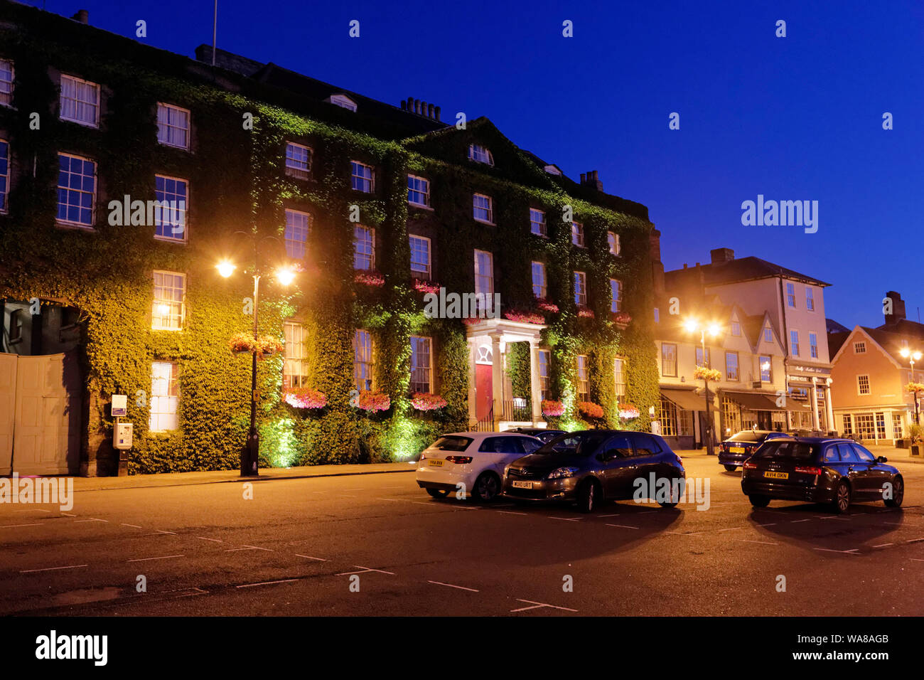 Angel Hotel at night in Bury St Edmunds, Suffolk, UK Stock Photo