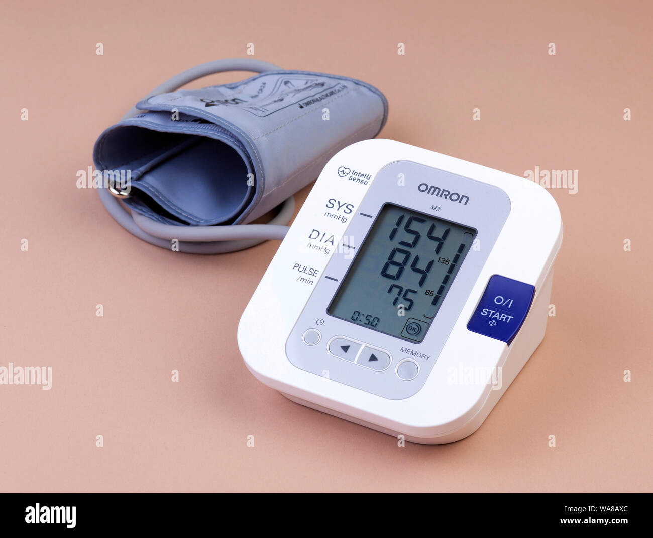 Omron M3 blood pressure and heart rate monitor Stock Photo