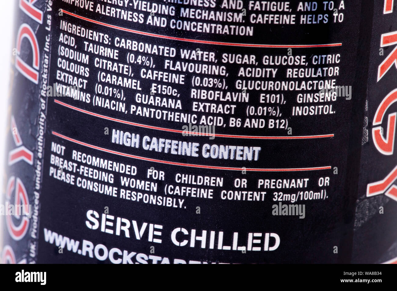 High caffeine content in energy drink Stock Photo