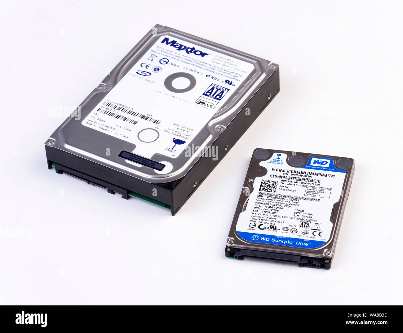 3.5' and 2.5' computer hard drives Stock Photo