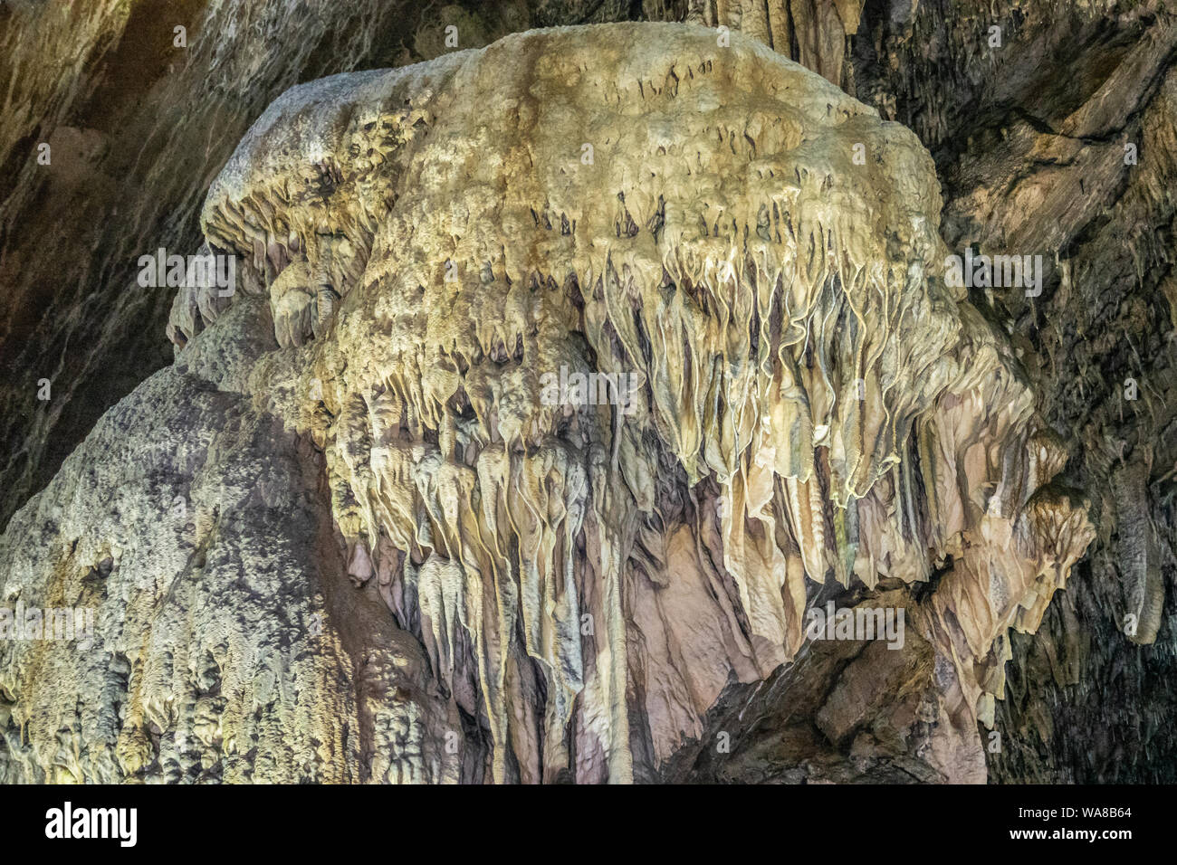 Han-sur-Lesse, Belgium - June 25, 2019: Grottes-de-Han 26 of 36. subterranean pictures of Stalagmites and stalactites in different shapes and colors t Stock Photo