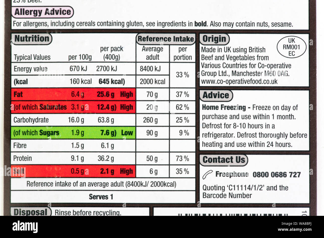 food nutrition contents label Stock Photo
