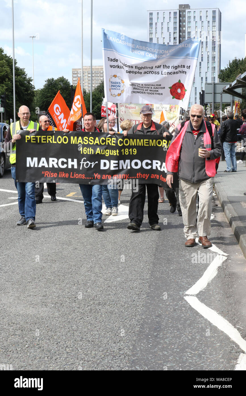 Trade Union S Gather Together To March The Same Route To Manchester That Was Taken 0 Years Ago To Peters Field And Became Known As Peterloo Massacre Stock Photo Alamy