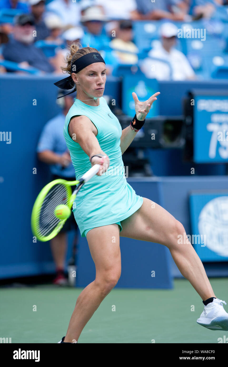 Cincinnati, OH, USA. 18th Aug, 2019. Western and Southern Open Tennis,  Cincinnati, OH; August 10-19, 2019. Svetlana Kuznetsova plays a ball  against opponent Madison Keys the Western and Southern Open Tennis  tournament