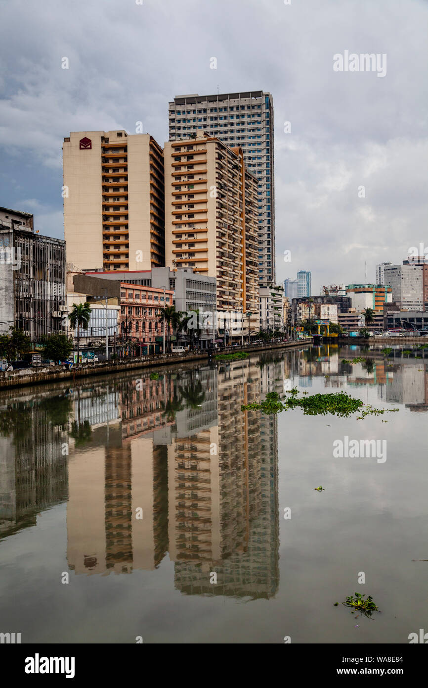 The Pasig River and Manila Skyline, Metro Manila, The Philippines Stock Photo
