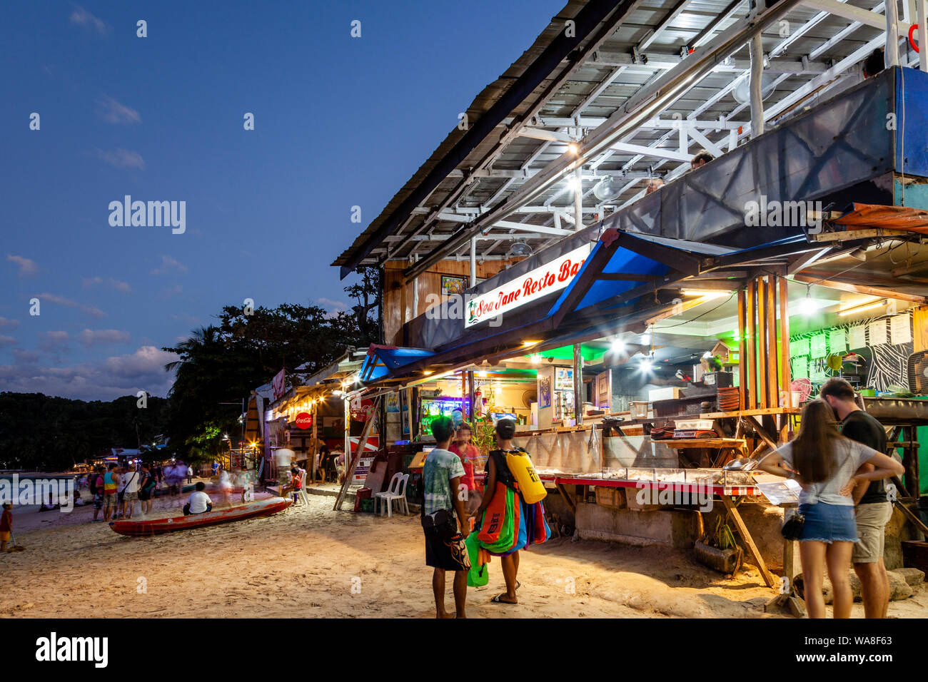 The Sea Jane Resto Bar, Beach Front Restaurant, El Nido, Palawan Island, The Philippines Stock Photo